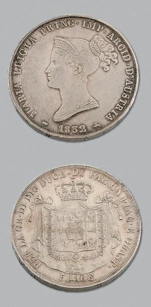 null DUCHÉ de PARME, PIACENZA et GUASTALLA
5 Lire. 1832. Milan.
L.M.N. 1010.
Choc...