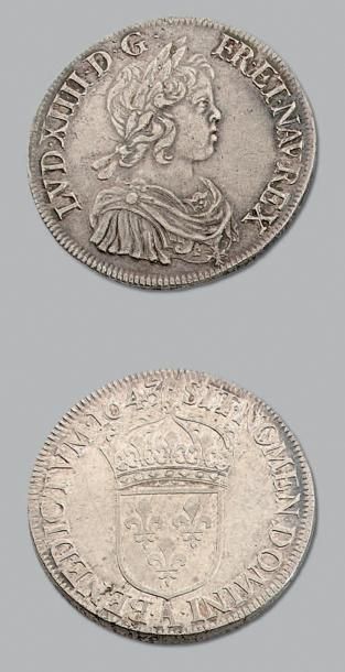 null LOUIS XIV (1643-1715)
Écu à la mèche courte. 1643. Paris.
D. 1461. TTB à su...