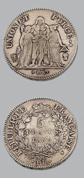 null DIRECTOIRE (1795-1799)
5 francs type Union et Force. An 6. Strasbourg.
G. 563....