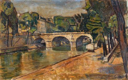 Nathan GRUNSWEIGH (1880-1943) Paris, la Seine au Pont Marie Huile sur toile, signée...