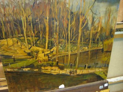 Nathan GRUNSWEIGH (1880-1943) Lac au bois de Vincennes Huile sur carton, signée en...