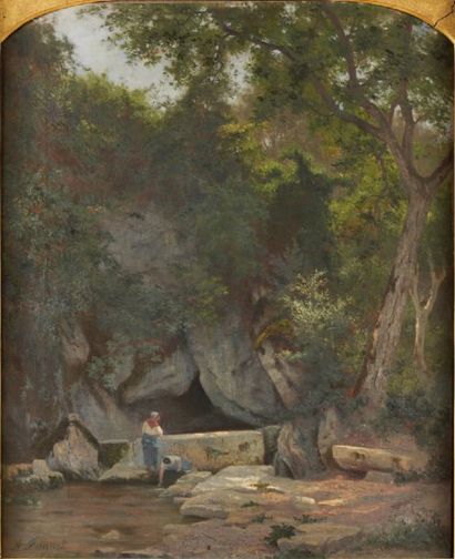 A. FANART Lavandière, 1864 Huile sur toile, signée en bas à gauche. 83 x 67 cm