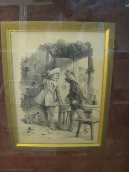 Maurice LELOIR (1853-1940) L'altercation dans la taverne Dessin à l'encre et au lavis,...