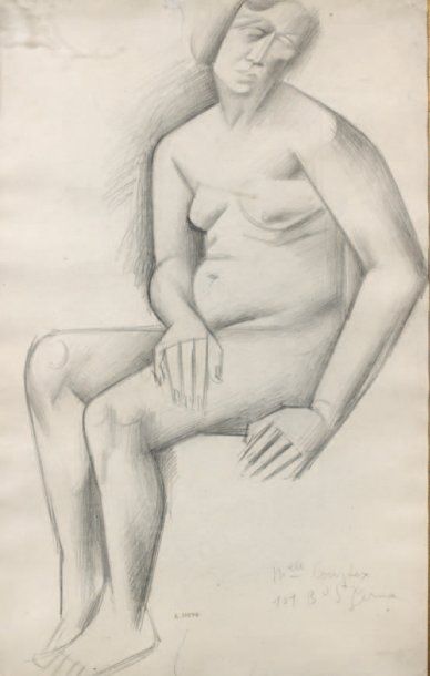 André LHOTE (1885-1952) Modèle nu assis Dessin au crayon noir et à l'estompe signé...