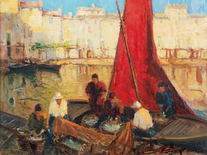 Georges LAPCHINE (1885-1950) La voile rouge Huile sur toile, signée en bas vers la...
