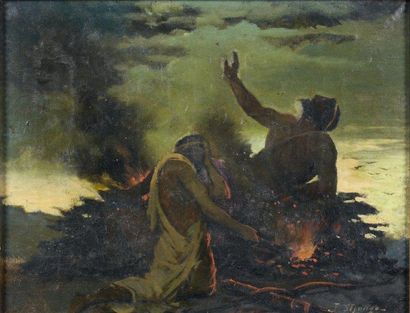 Jules MONGE (1855-1934) La mort d'Hercule Huile sur toile, signée en bas à droite....