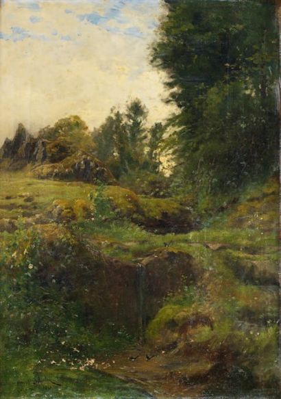 Henri SAINTIN (1846-1899) Pies dans un paysage, 1880 Huile sur toile, signée et située...