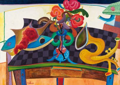 Roger TOULOUSE (1918-1994) Nature morte au bouquet de fleurs Huile sur toile, signée...