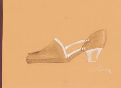 Roger VIVIER vers 1966-1968 PROJET DE CHAUSSURE DE VILLE à bout carré, petit talon,...