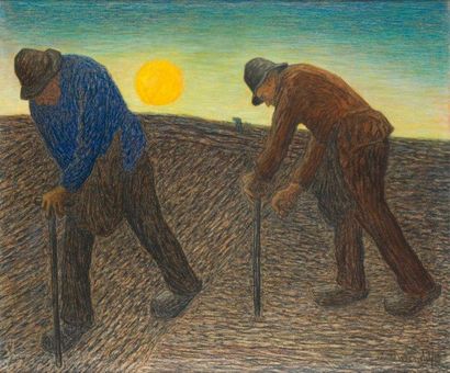 Cornelis Albert van ASSENDELFT (1870-1945) Hommage à van Gogh Fusain et pastel signé...