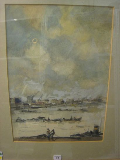 Johan Hendrik van MASTENBROEK (1875-1945) Port hollandais Aquarelle signée en bas...