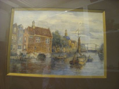Piet A. SCHIPPERUS (1840-1929) Vue de Delft Aquarelle signée et située en bas à gauche....