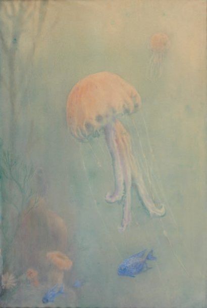 Henri VERSTIJNEN (1882-1940) Fonds marins aux méduses Aquarelle signée en bas à gauche....