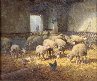 Charles CLAIR (1860-1930) Retour à la bergerie Huile sur toile, signée en bas à droite....