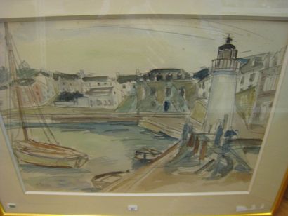 Henri EPSTEIN (1891-1944) Le port Aquarelle sur traits de crayons, signée en bas...