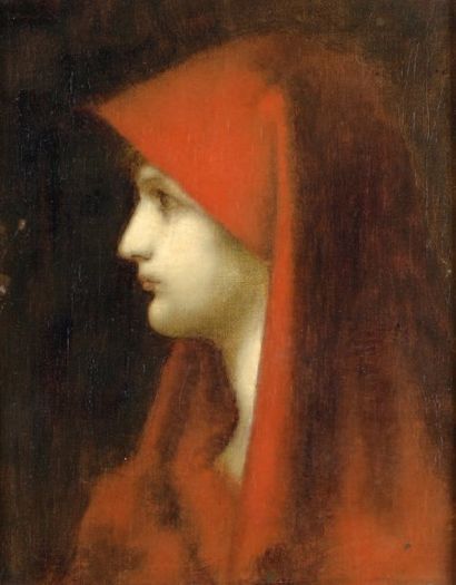 ÉCOLE du XIXe siècle d'après Jean-Jacques HENNER Femme au voile rouge Huile sur toile....