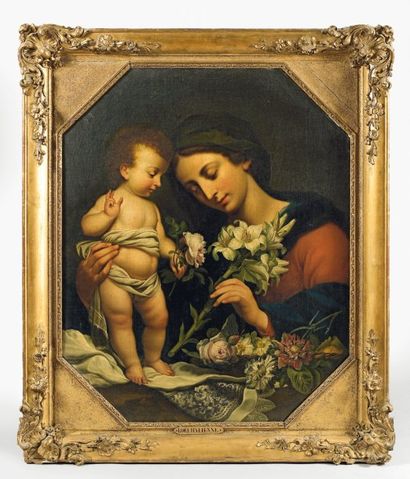 ÉCOLE ITALIENNE du XIXe siècle La Vierge et l'Enfant Jésus, d'après Carlo Dolci (1616-1686)...