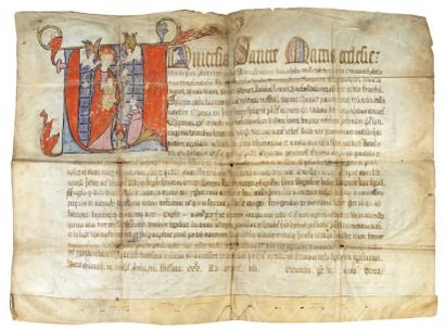 ENLUMINURE LETTRES d'INDULGENCES. Avignon, 3 avril 1345. 1 p. in-plano sur parchemin,...