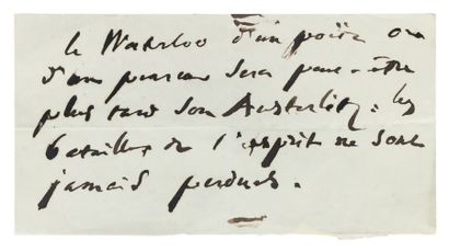 HUGO (Victor) Manuscrit autographe. 5 lignes sur une p. in-12 oblong. un copeau subliMe...