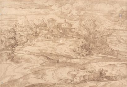 Attribué à Domenico CAMPAGNOLA (Padoue ? vers 1500-Padoue ? après 1581) Paysage idéal...