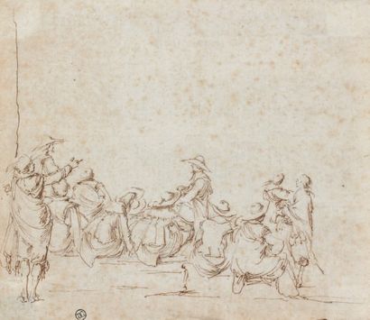 Stephano della BELLA (Florence 1610-Florence 1664) Groupe de personnages Plume. 13...