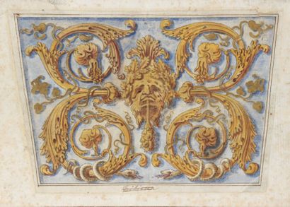 ÉCOLE ITALIENNE du XVIIe siècle Motif de grotesque Plume, aquarelle. 12 x 16,5 cm...