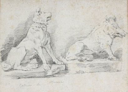 Jean-Honoré FRAGONARD (1732-1806) Etude de deux sculptures antiques : sanglier et...