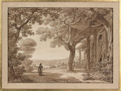 Attribué à Jean-Baptiste ISABEY (1767-1855) Pavillon dans les arbres Plume, encre...