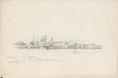 André DURAND (1807-1867) Vue de l'ile de Wassiljewski sur la petite Néva à Saint...
