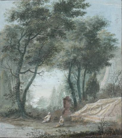 Abraham RADEMAKER (1675-1735) Paysage classique Aquarelle, gouache. 14 x 12,5 cm...
