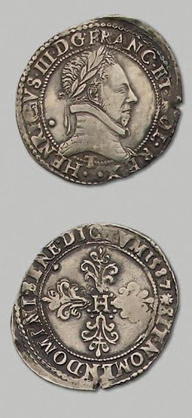 MONNAIES ROYALES - HENRI III (1574-1589) Franc au col plat. 1577. Paris. Demi Franc...