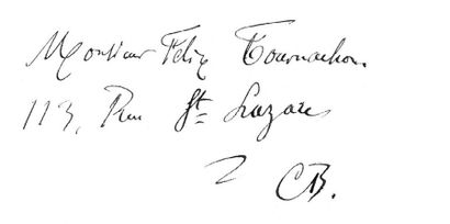 BAUDELAIRE (Charles). Lettre autographe signée des initiales « B. D. » à Nadar, [18...