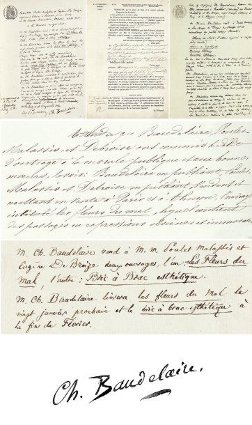 BAUDELAIRE (Charles). - Recueil de 8 lettres et pièces dont 4 autographes signées...