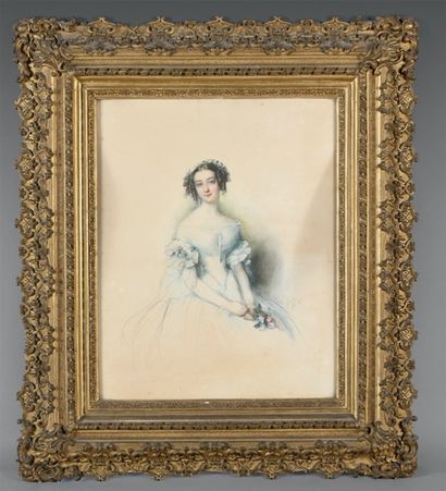 Édouard-Clemens FECHNER (1799-1861) Portrait de femme Crayon et aquarelle, daté 1837....