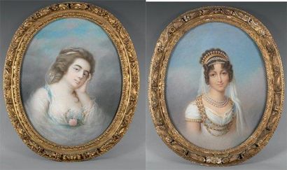 ÉCOLE FRANCAISE du XIXe siècle Comtesse Alfred de Montesquiou Portrait de femme Deux...