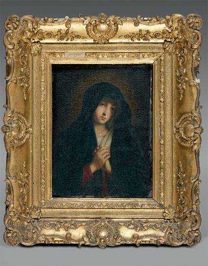 Dans le goût de SASSOFERATO Vierge en prière Huile sur panneau. 22 x 17 cm