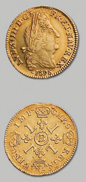 null - Louis d'or aux quatre L. 1696. Rouen. Réf. D. 1440 A. Ancienne trace de monture....
