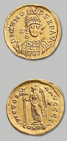 null ZÉNON (474-491) - Solidus. Constantinople. 4,44 g. Son buste armé. R/Victoire...