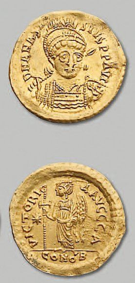null - ANASTASE (491-518). Solidus. Constantinople. 4,33 g. Son buste armé de face....