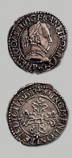 null - Quart de Franc au col gaufré. 1587. Dijon. 3,42 g M. 2893 Rare et TTB à s...