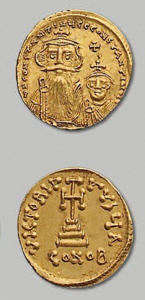 null - CONSTANT II et CONSTANTIN IV (654-659) Solidus. Constantinople. 4,46 g. Les...