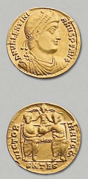 null - VALENTINIEN et VALENS. Solidus. Thessalonique (364-367). 4,26 g. Son buste...