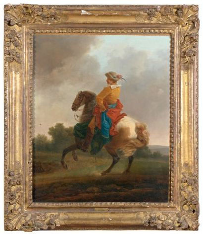 François-Jacques CASANOVA (1727-1802) Cavalier Huile sur toile, rentoilée. 55 x 46...