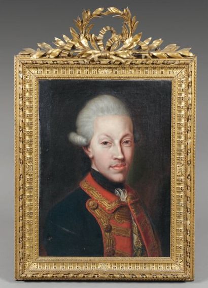 ÉCOLE ALLEMANDE du XVIIIe siècle Portrait de militaire Huile sur toile. (Accidents,...