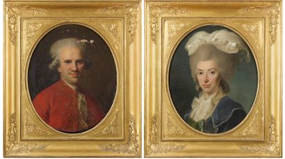ÉCOLE FRANçAISE du XVIIIe siècle Portrait de Monsieur Huret Portrait de Madame Huret,...