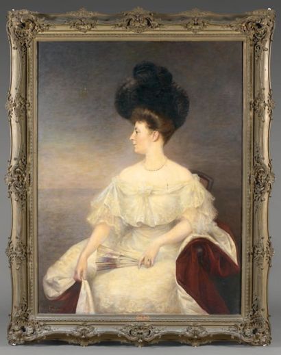 Armand de FERRIÈRE (né en 1873) Portrait d'une élégante Huile sur toile, signée en...