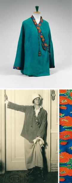 Paul POIRET, circa 1912 Modèle MOSCOVITE VESTE de type cocher russe en duvetine verte,...