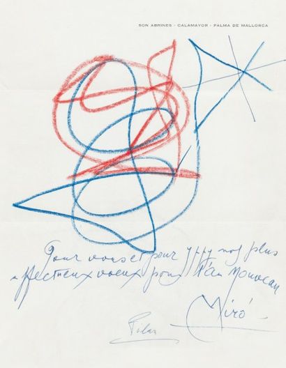 MIRÓ (Joan) Lettre autographe signée « Miró » illustrée d'un DESSIN ORIGINAL (160...