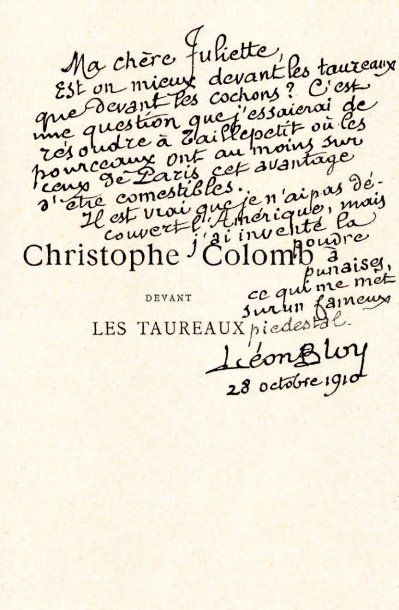 BLOY (Léon) Christophe Colomb devant les taureaux. Paris, Albert Savine, 1890. In-12,...