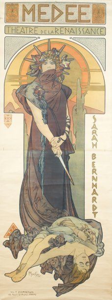 MUCHA Médée, 1898 Bon état, 76 x 206 cm. Un petit trou dans le titre en haut, quelques...